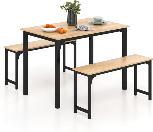 Juego de mesa de comedor con 2 bancos, mesa de cocina industrial y sillas con