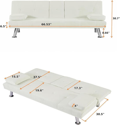 Moderno sofá cama futón con 2 portavasos, sofá cama convertible con