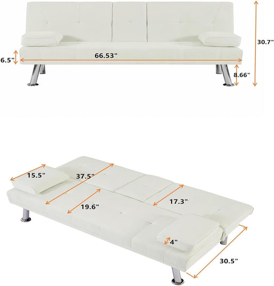 Moderno sofá cama futón con 2 portavasos, sofá cama convertible con