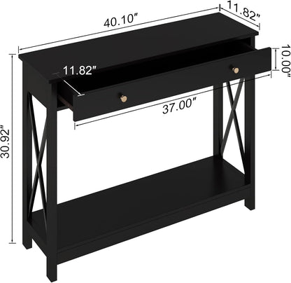Mesa consola de diseño Oxford con cajón y estantes de almacenamiento, mesa de
