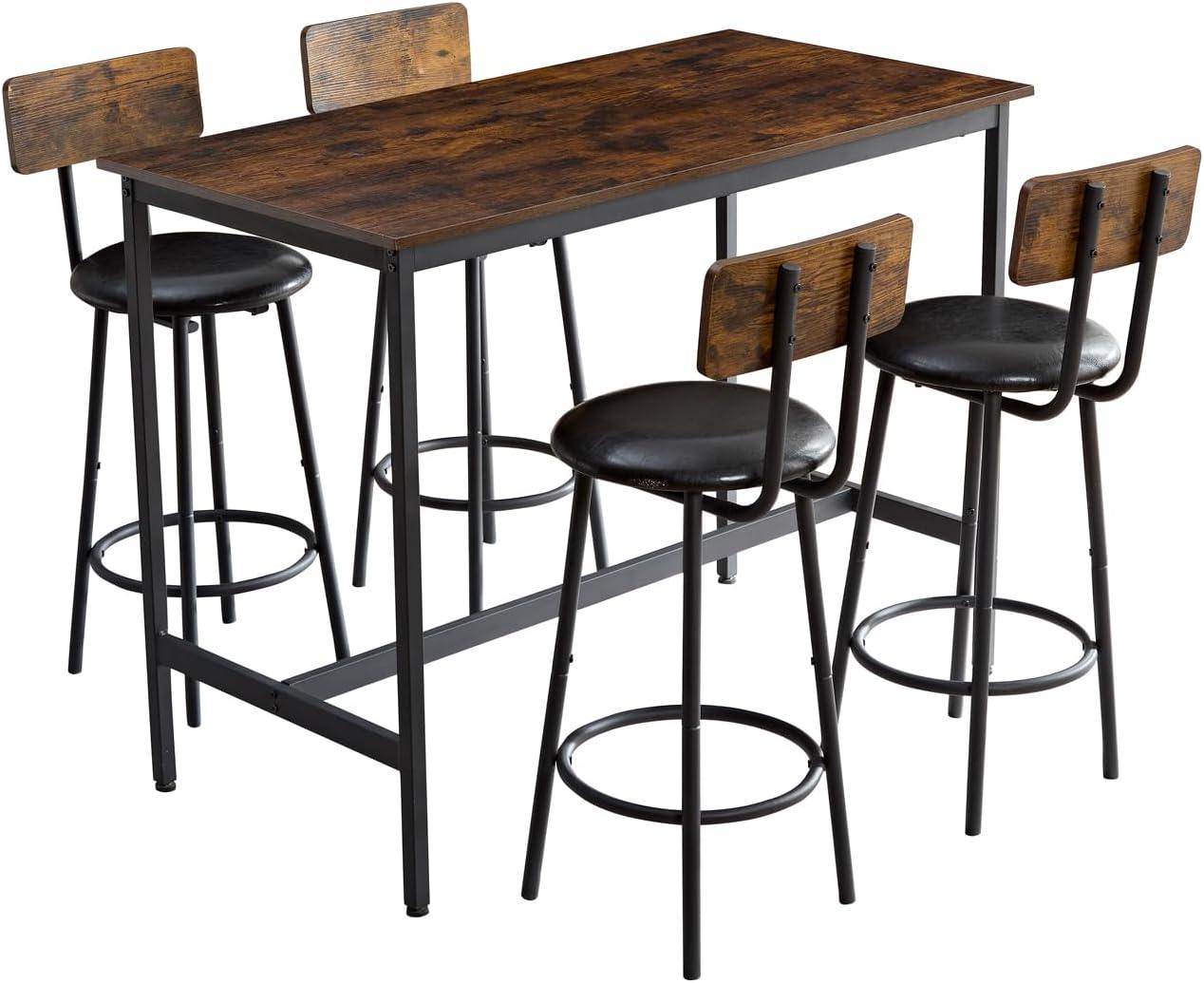 Juego de mesa y sillas de bar para 4, 5 piezas de madera industrial para