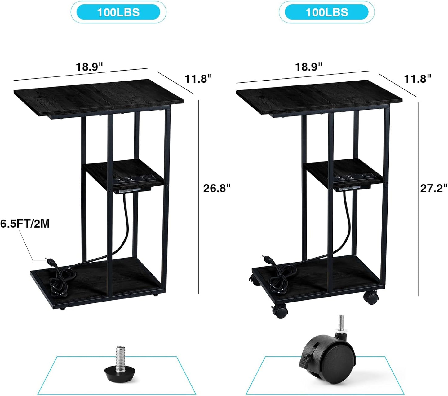 Mesa auxiliar en forma de C  Mesa C sobre ruedas  Mesita de noche con ruedas,...