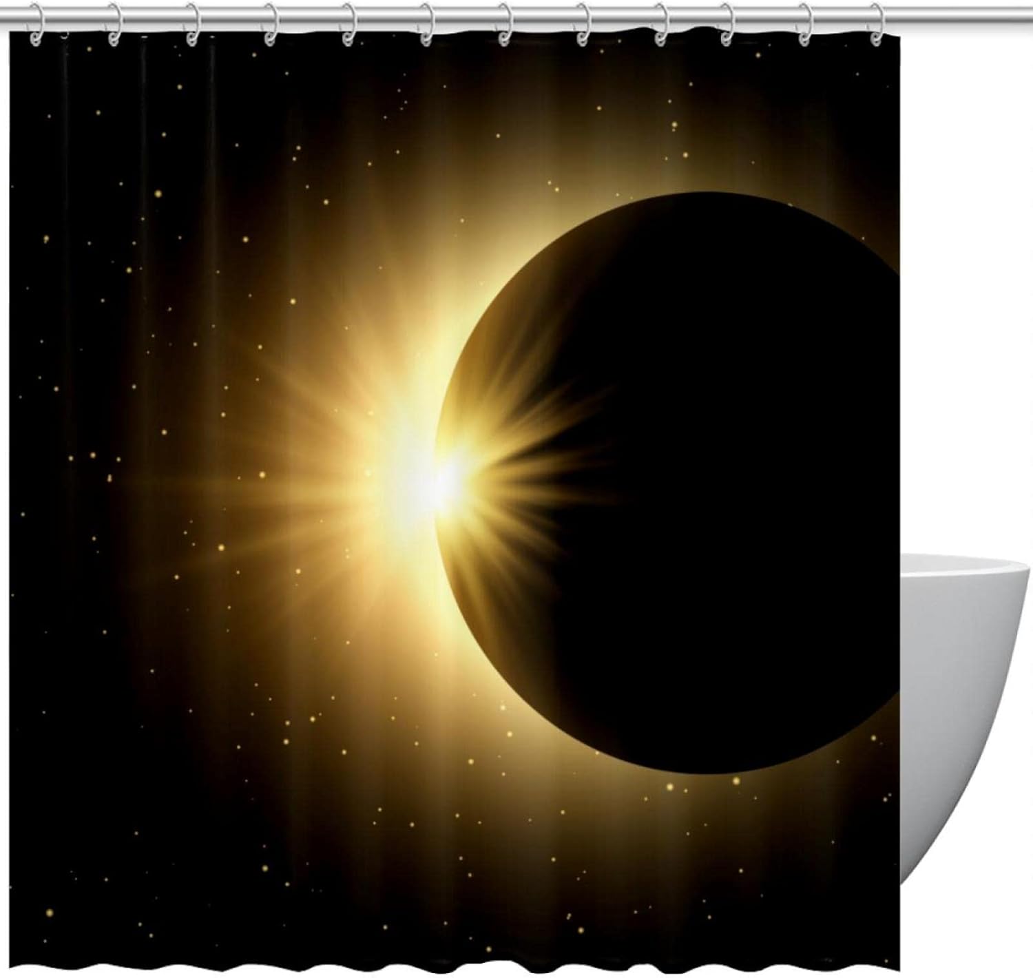 KXO Cortina de ducha con fondo de cielo espacial negro con eclipse solar,...