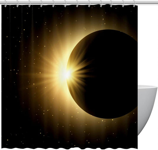 KXO Cortina de ducha con fondo de cielo espacial negro con eclipse solar,...