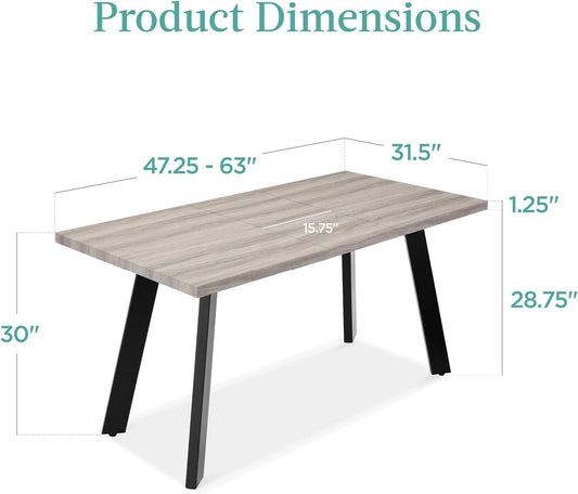 Mesa de comedor extensible de 47 a 63 pulgadas, moderna mesa de cocina