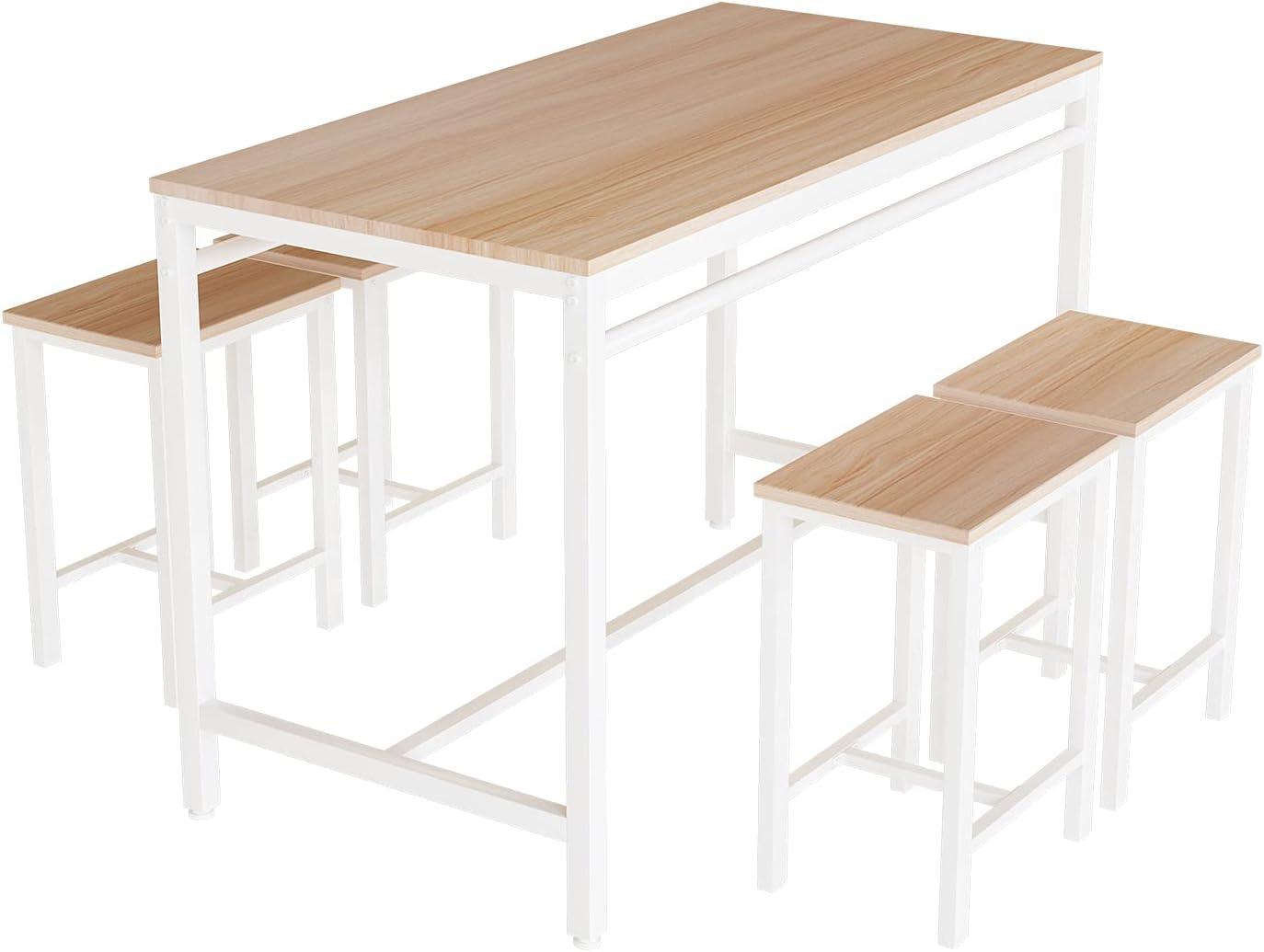 Juego de mesa de comedor de 5 piezas, moderno juego de mesa de bar con 4