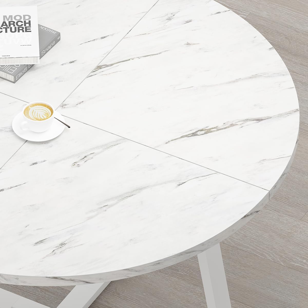Mesa de comedor redonda de mármol sintético blanco, mesa de comedor circular