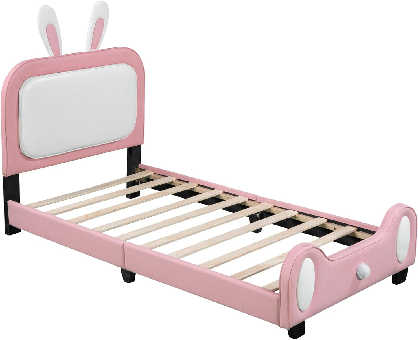 Cama de princesa tapizada tamaño individual para niños con cabecera en forma de