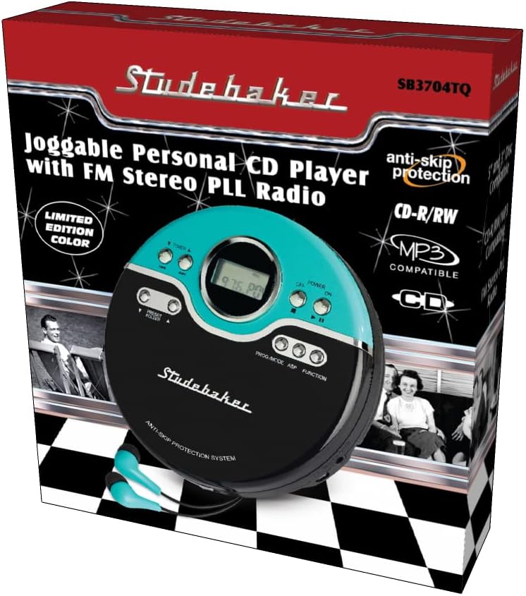 Studebaker Reproductor de CD portátil retro  Reproducción de MP3 de CD-RRW ...