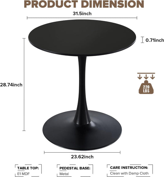 Mesa redonda negra de 31.5 pulgadas para 4 personas, mesa de comedor de