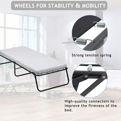 Cama plegable portátil con colchón, cama plegable tamaño individual, cama de
