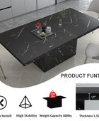 Mesa de comedor moderna negra, mesa de comedor de mármol sintético de granja,