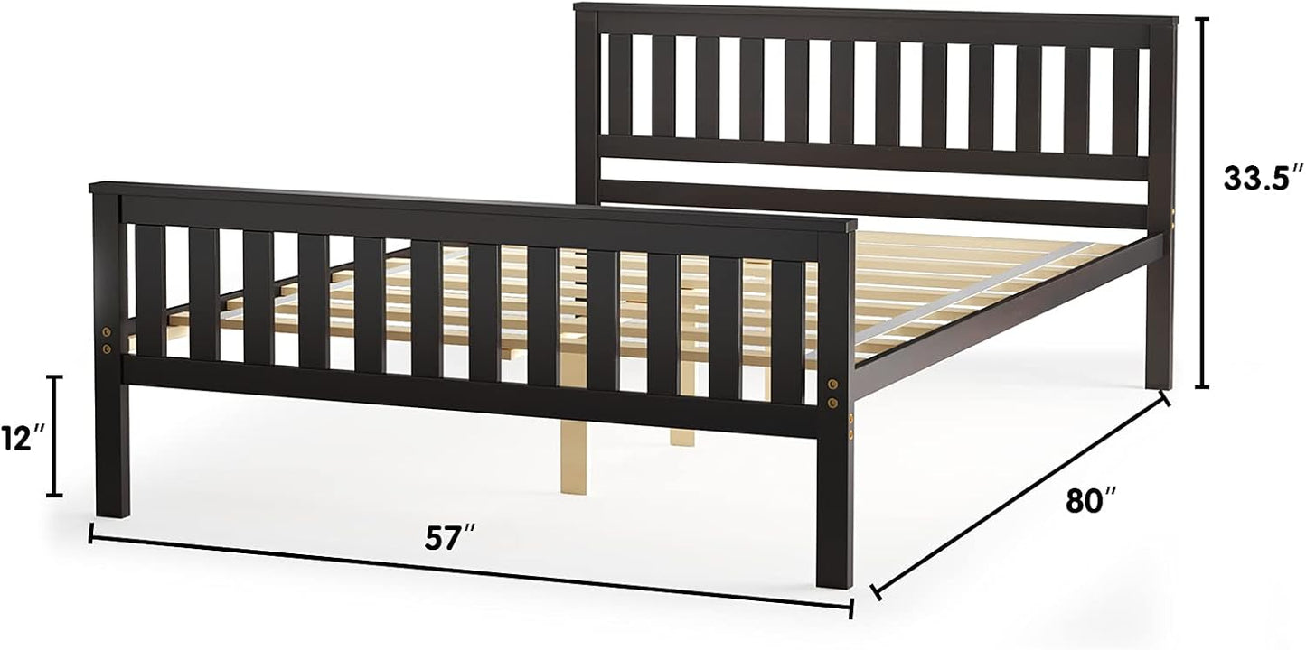 Giantex Base de cama matrimonial, plataforma de madera con cabecero, base de...