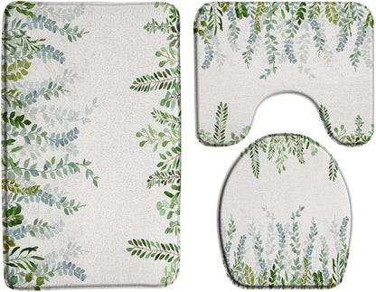 Juego de 3 alfombras de baño de hojas verdes, acuarela, verde salvia, plantas