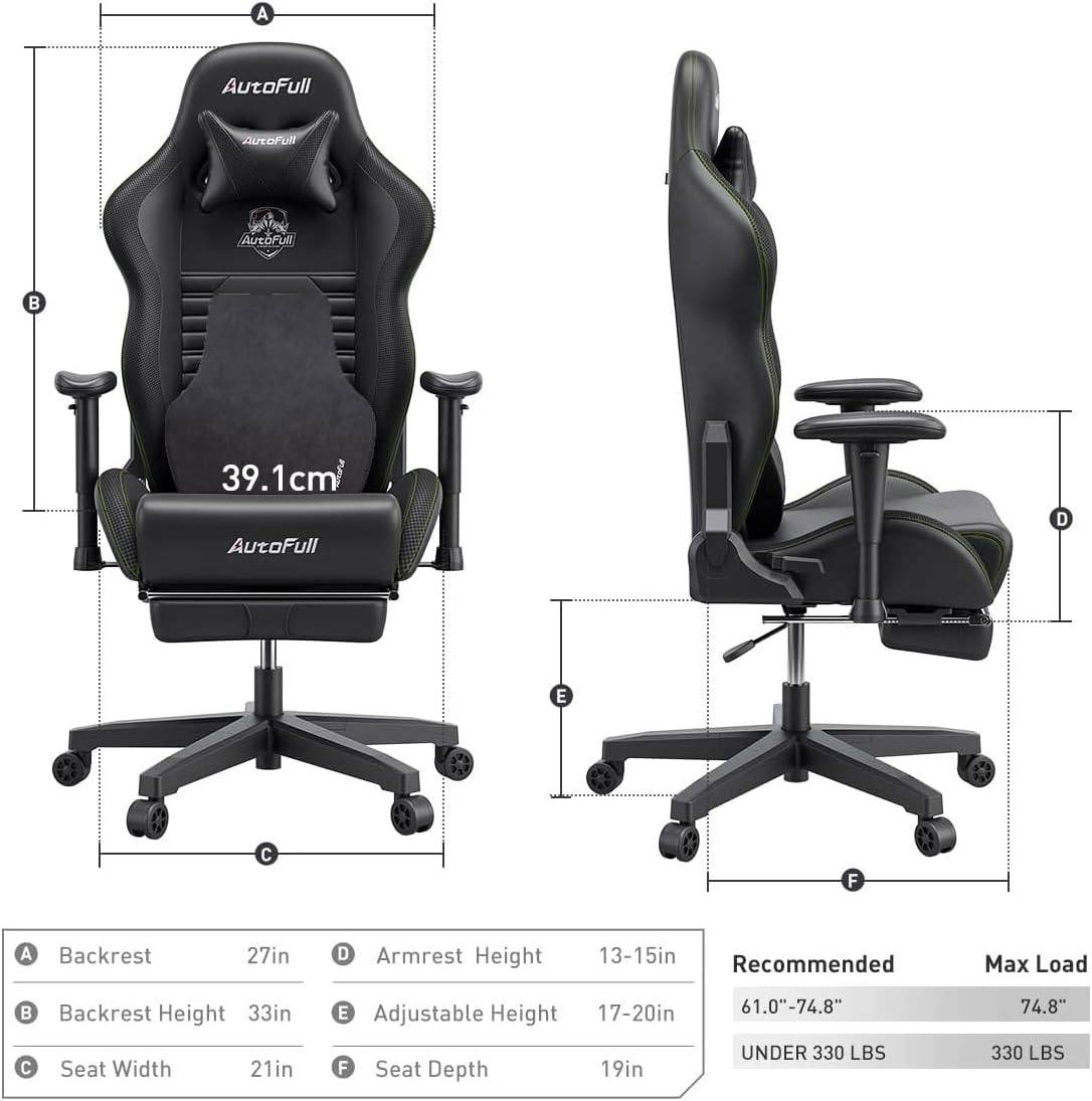 AutoFull Escritorio para oficina, videojuegos, con soporte lumbar ergonómico,...