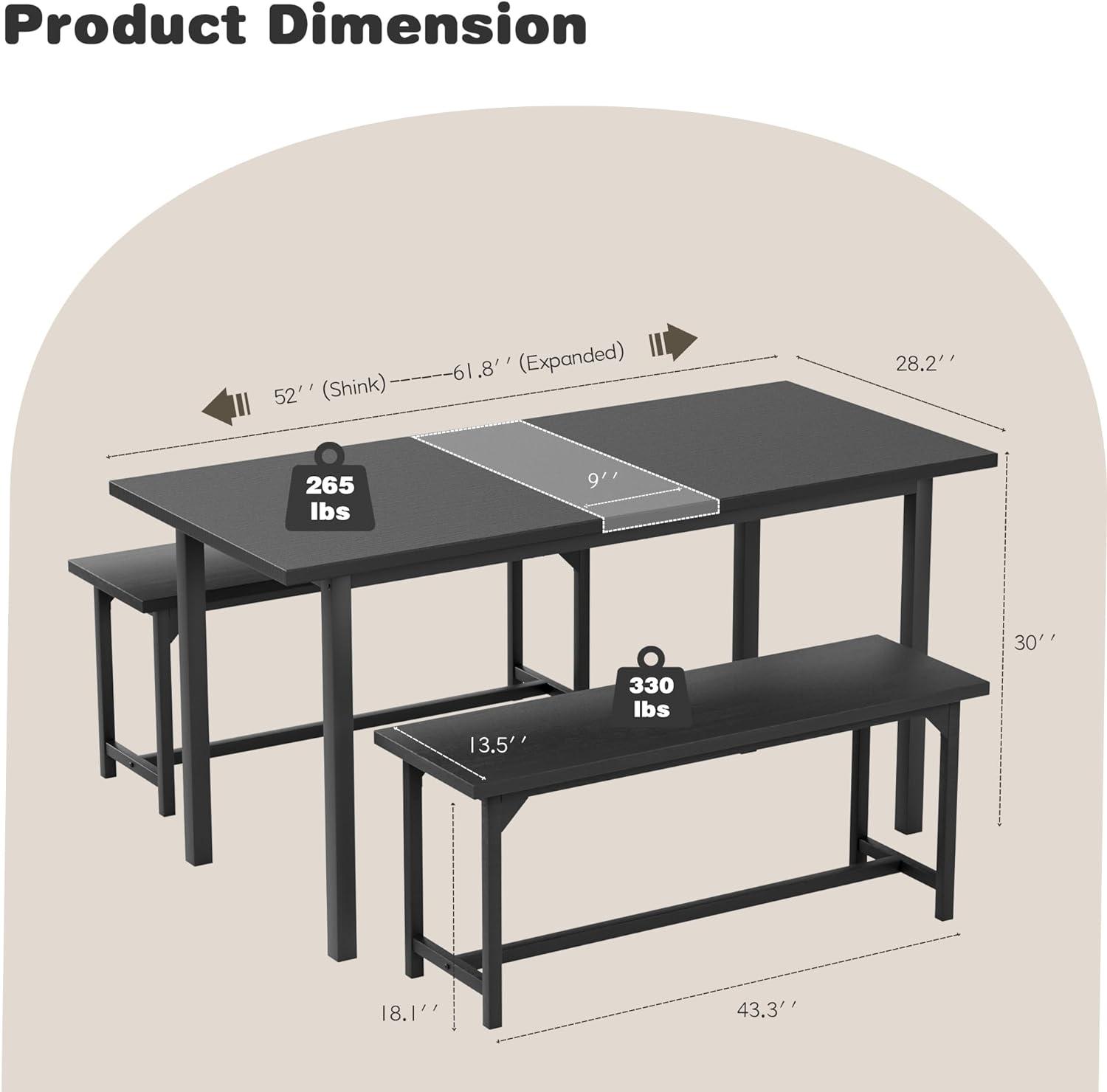 Juego de 3 mesas de comedor extensibles de 63 pulgadas para 4-6 personas con 2