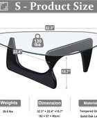 Mesa auxiliar  Mesa de centro triangular de vidrio con base de madera maciza,...