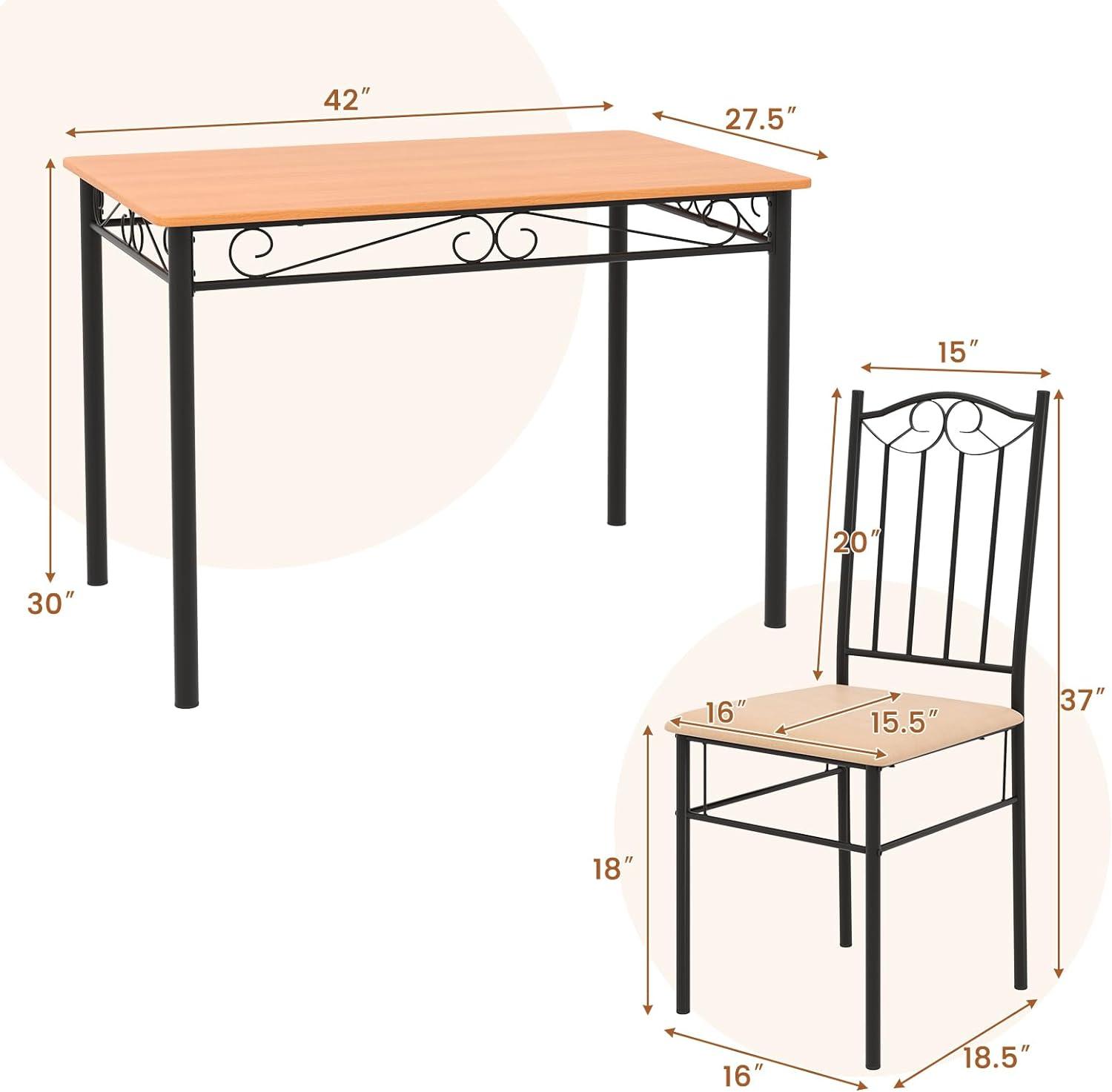 Juego de 4 mesas de comedor con marco de metal y asiento acolchado, juego de 4