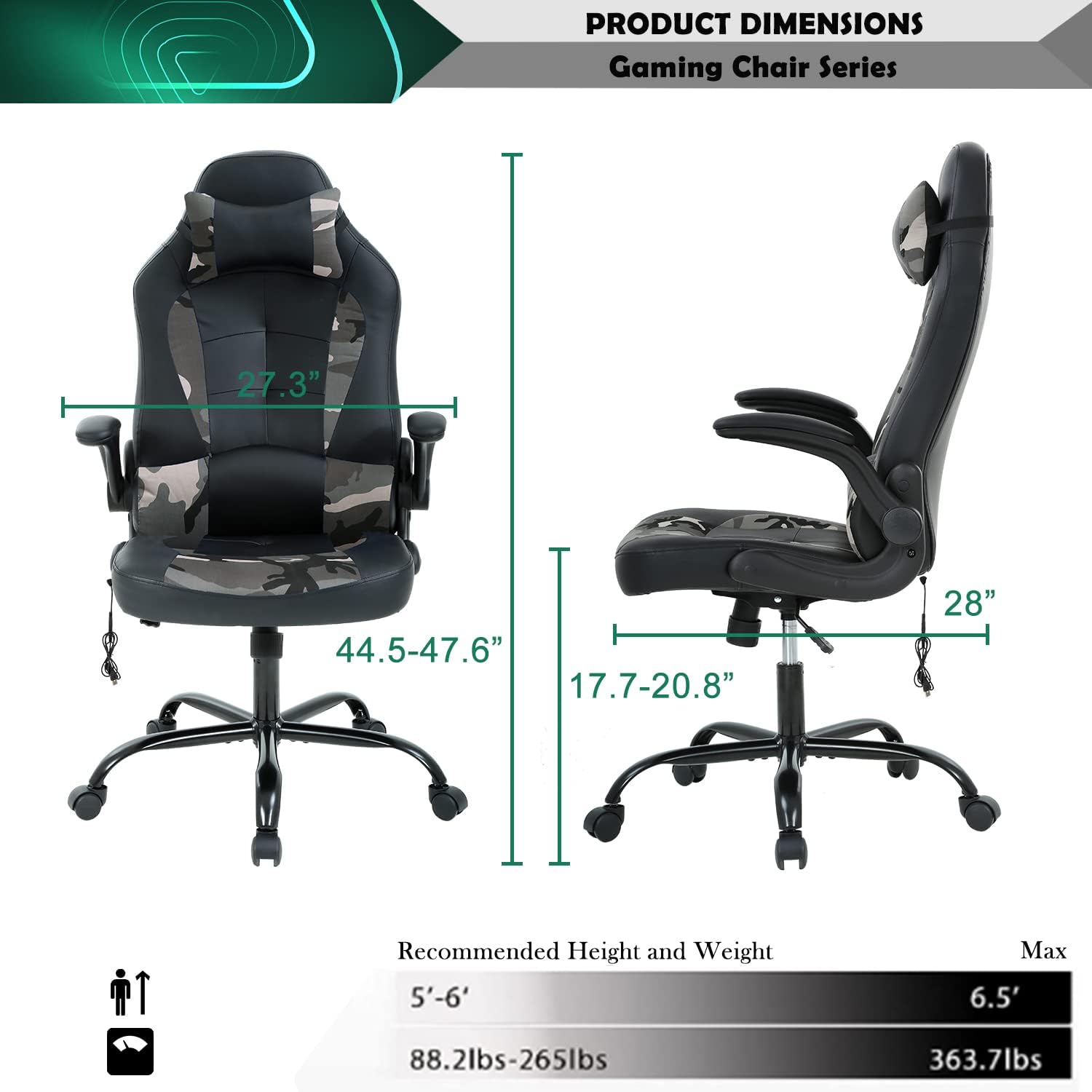 Silla ergonómica para videojuegos, silla de escritorio de oficina con respaldo...