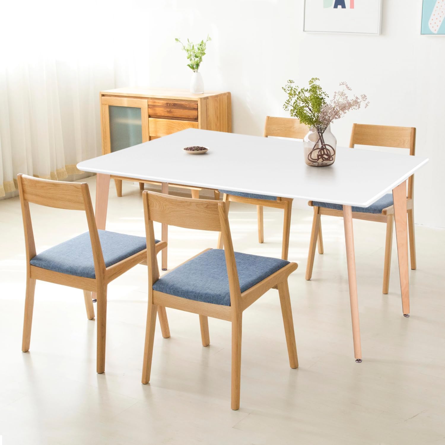 FurnitureR Mesa de comedor rectangular minimalista con patas redondas de madera...