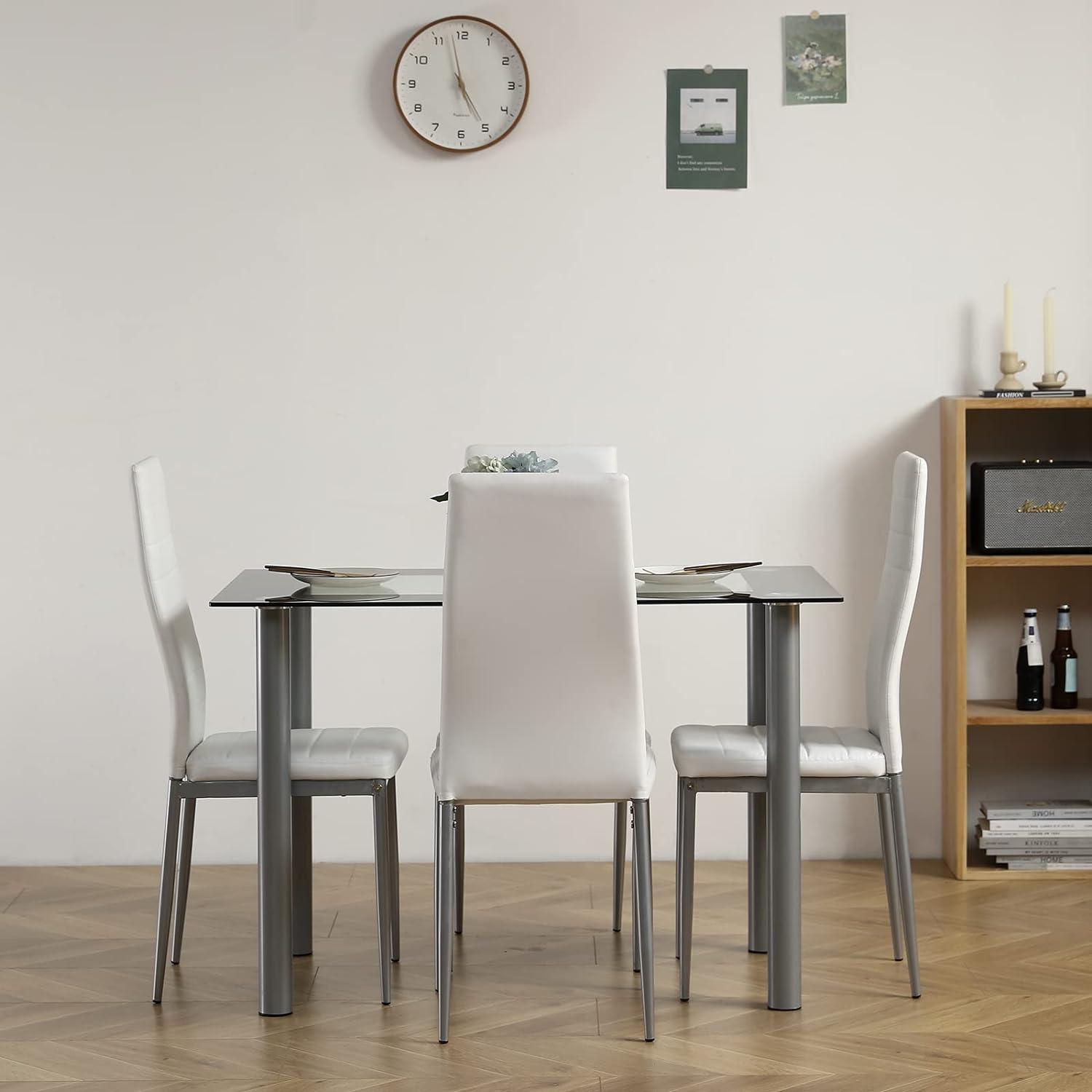 Juego de mesa de comedor para 4, pequeño juego de mesa de comedor de vidrio