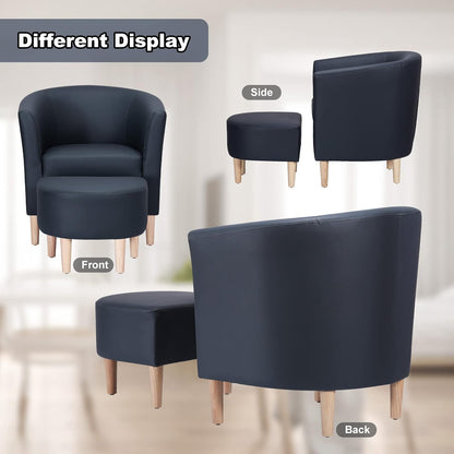 Silla de cuero, silla decorativa moderna de mediados de siglo con barril