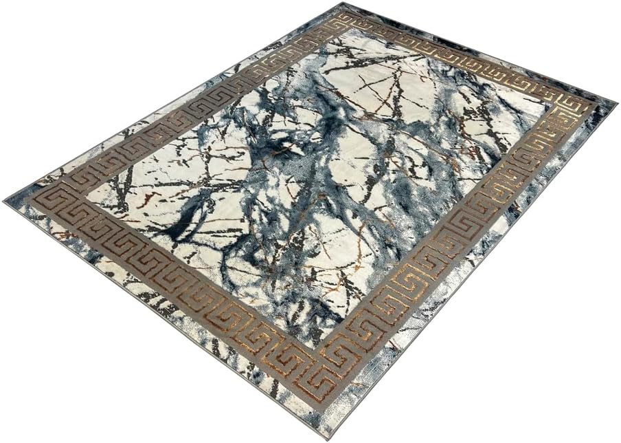 United Rugs HADBA Marble Collection - Alfombra azul de 5 x 7 pies, diseño...