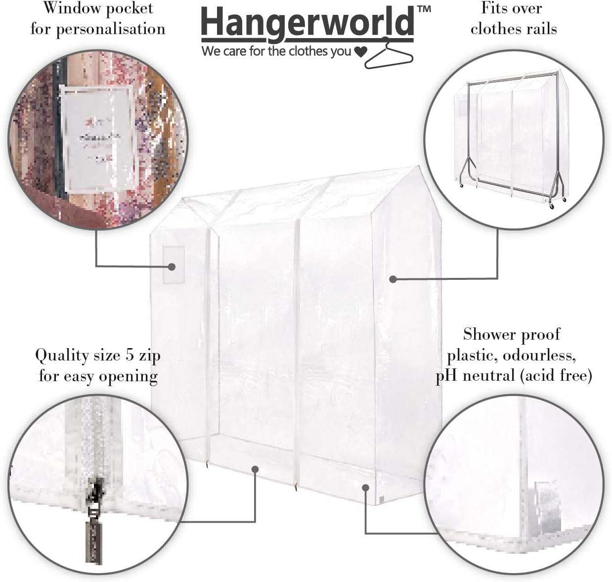 HANGERWORLD Funda transparente para ropa de 5 pies para armario abierto, a...