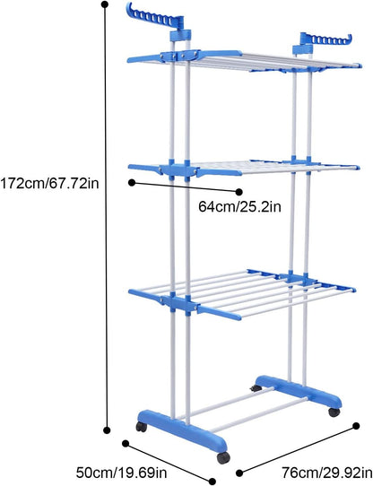 Estante de secado de ropa, riel plegable de 4 niveles para ropa de caballos,...