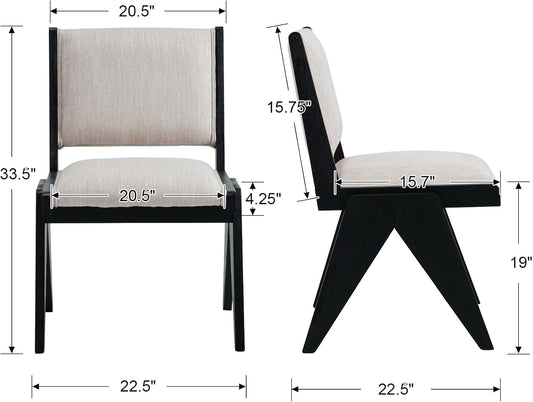 Juego de 2 sillas de comedor color beige, modernas de mediados de siglo, sillas