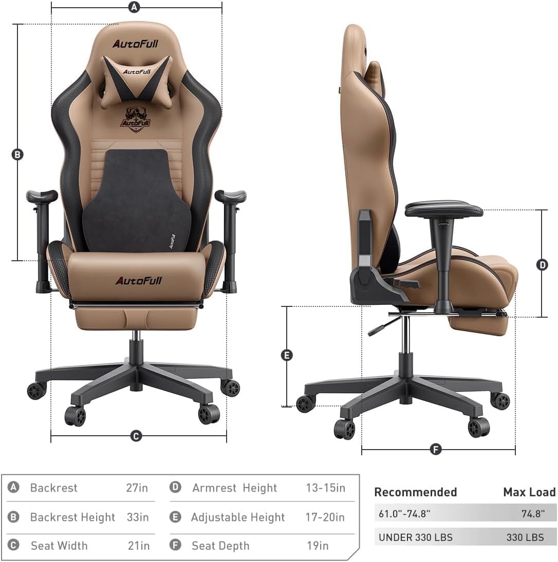 AutoFull Escritorio de oficina para videojuegos, soporte lumbar ergonómico,...