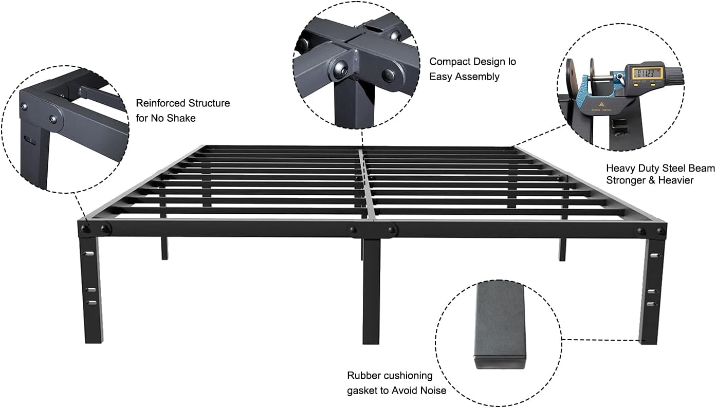 Base de cama de tamaño individual con almacenamiento de metal de 14 pulgadas,...