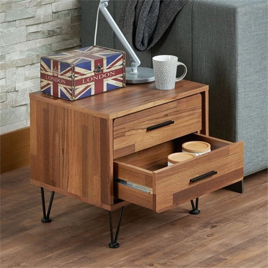 Acme Deoss Mesita de noche rectangular de madera con 2 cajones con patas en...