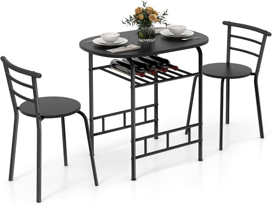 Giantex Juego de comedor de 3 piezas compacto de 2 sillas y mesa con marco de