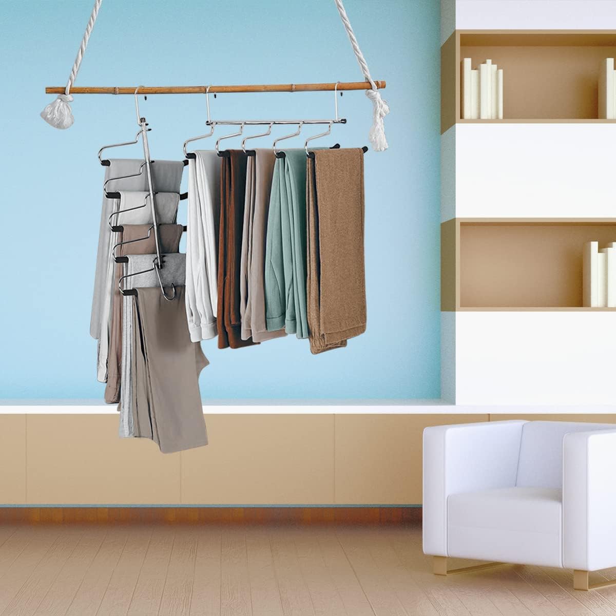 Perchas para pantalones que ahorran espacio, perchas mágicas resistentes para