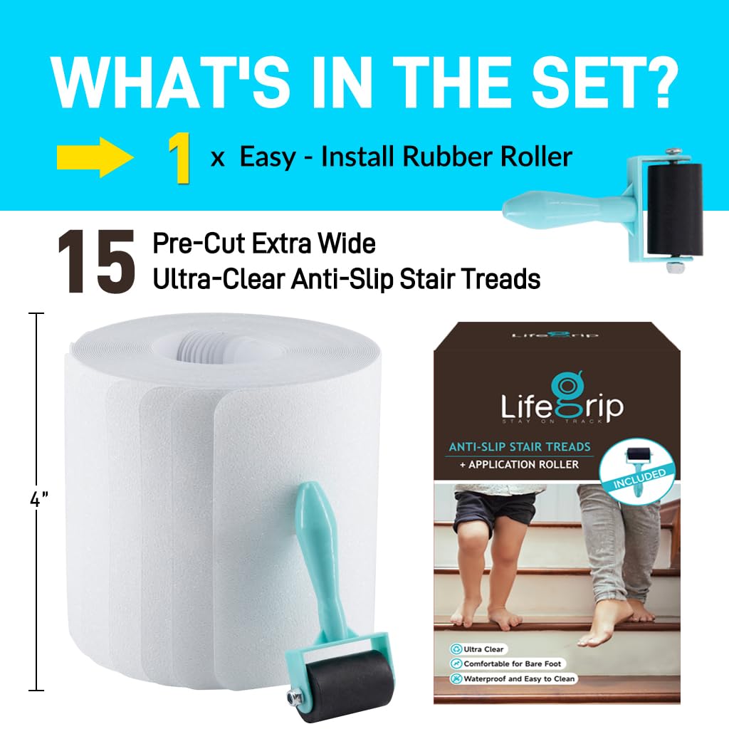 LifeGrip - Cinta antideslizante para peldaños de escalera (15 unidades),...