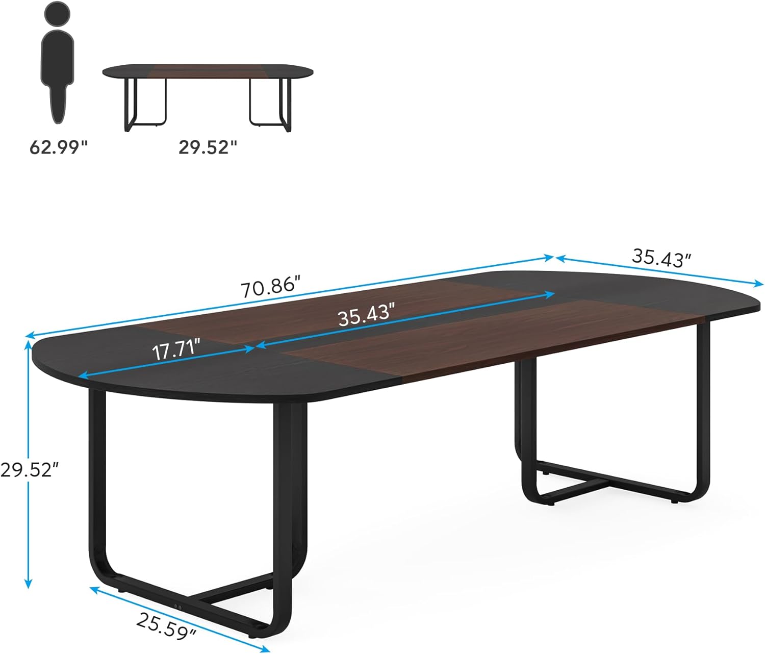 Mesa de comedor ovalada moderna de 70.86 pulgadas con tablero de empalme de