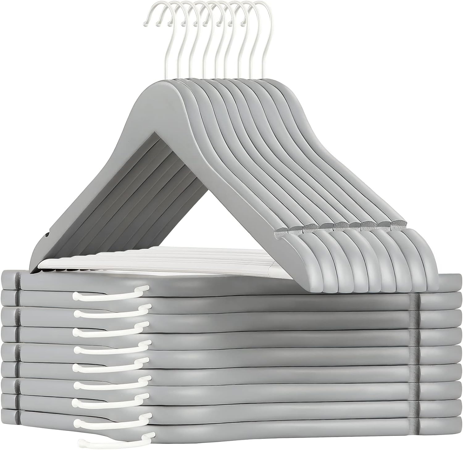 TOPIA HANGER Perchas de madera prémium con barra antideslizante para...