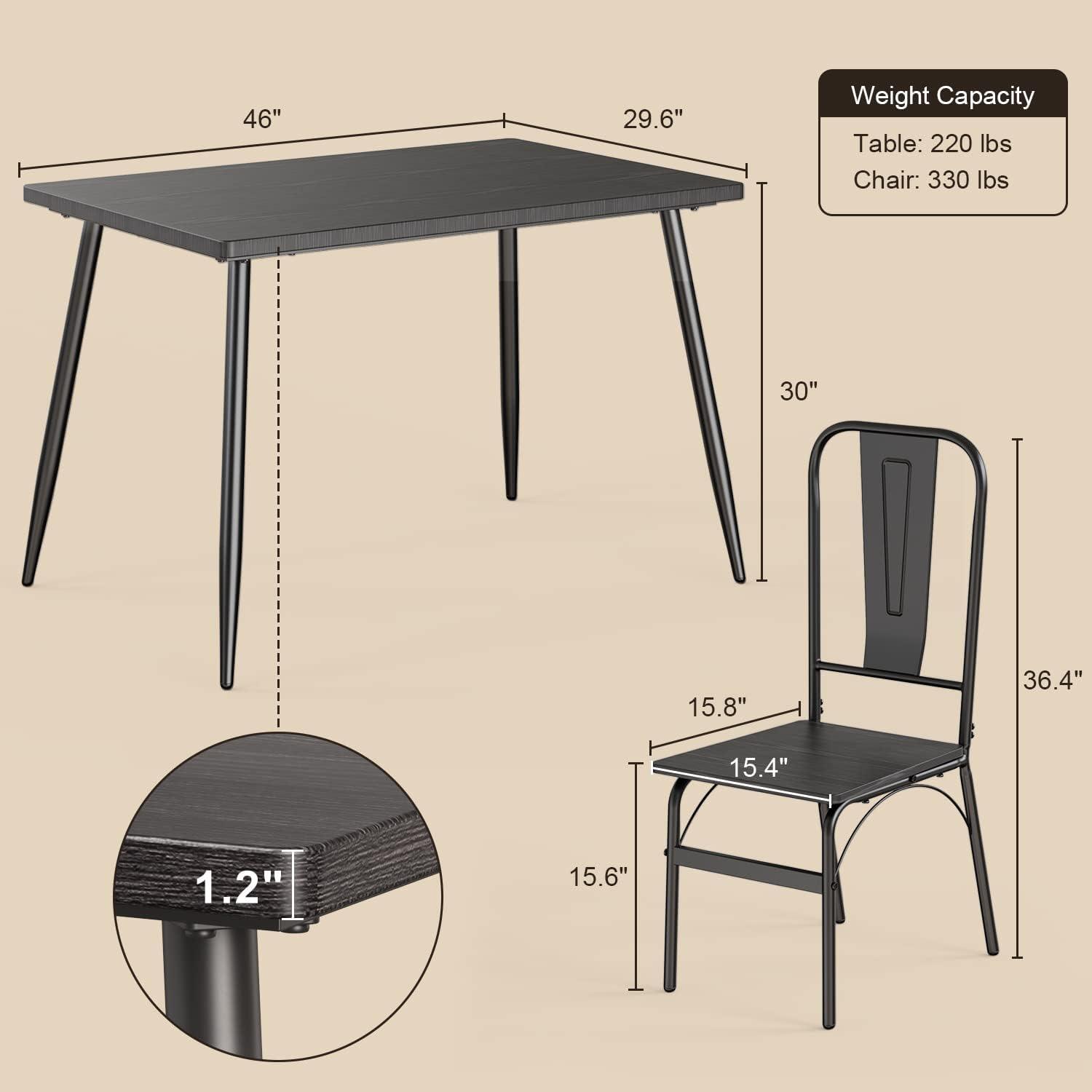 Juego de mesa de comedor de 46 pulgadas para 4, 5 piezas versátiles de mesa de