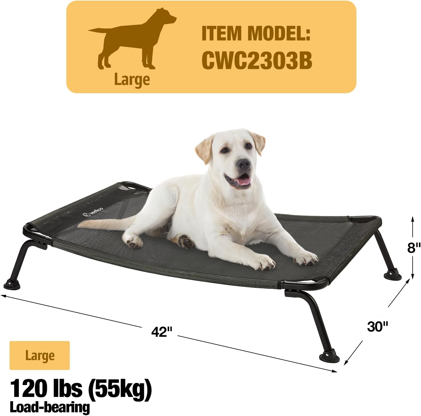 CWC2303A Cama elevada refrescante para perro, cuna curvada para dormir