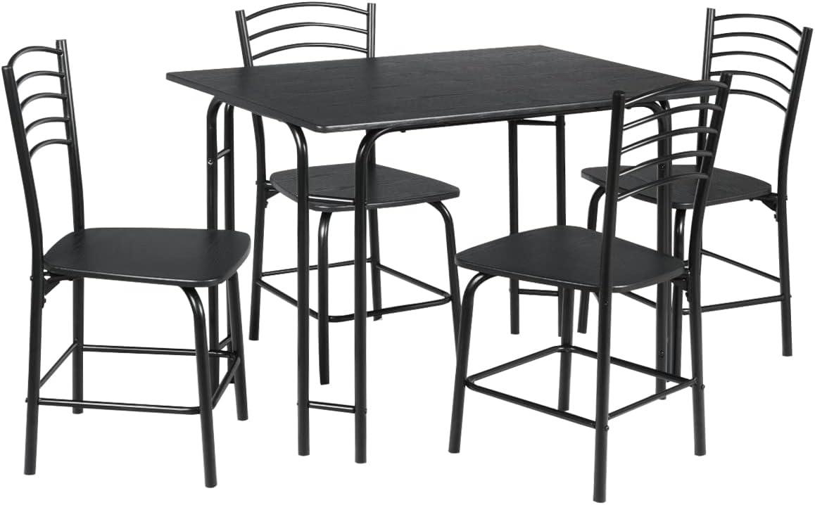 Giantex Juego de mesa de cocina y sillas para 4, 5 piezas con marco de metal,