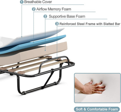 Cama plegable con colchón de 3 pulgadas para adultos, fabricada en Italia, cama