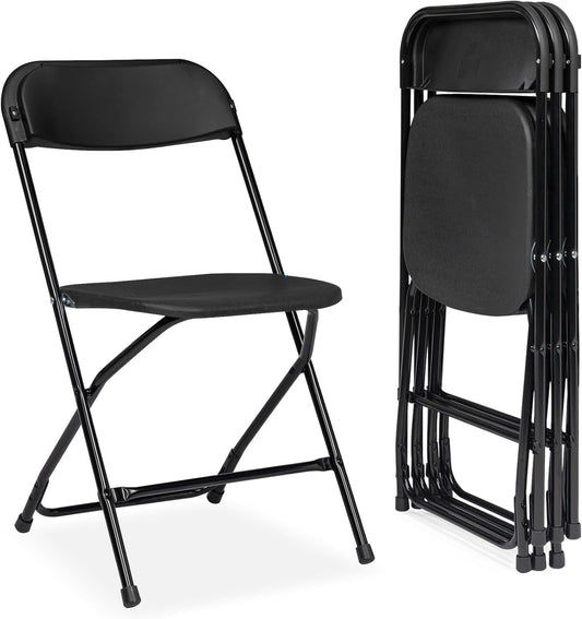 Juego de 4 sillas plegables, sillas plegables de plástico negro con marco de...