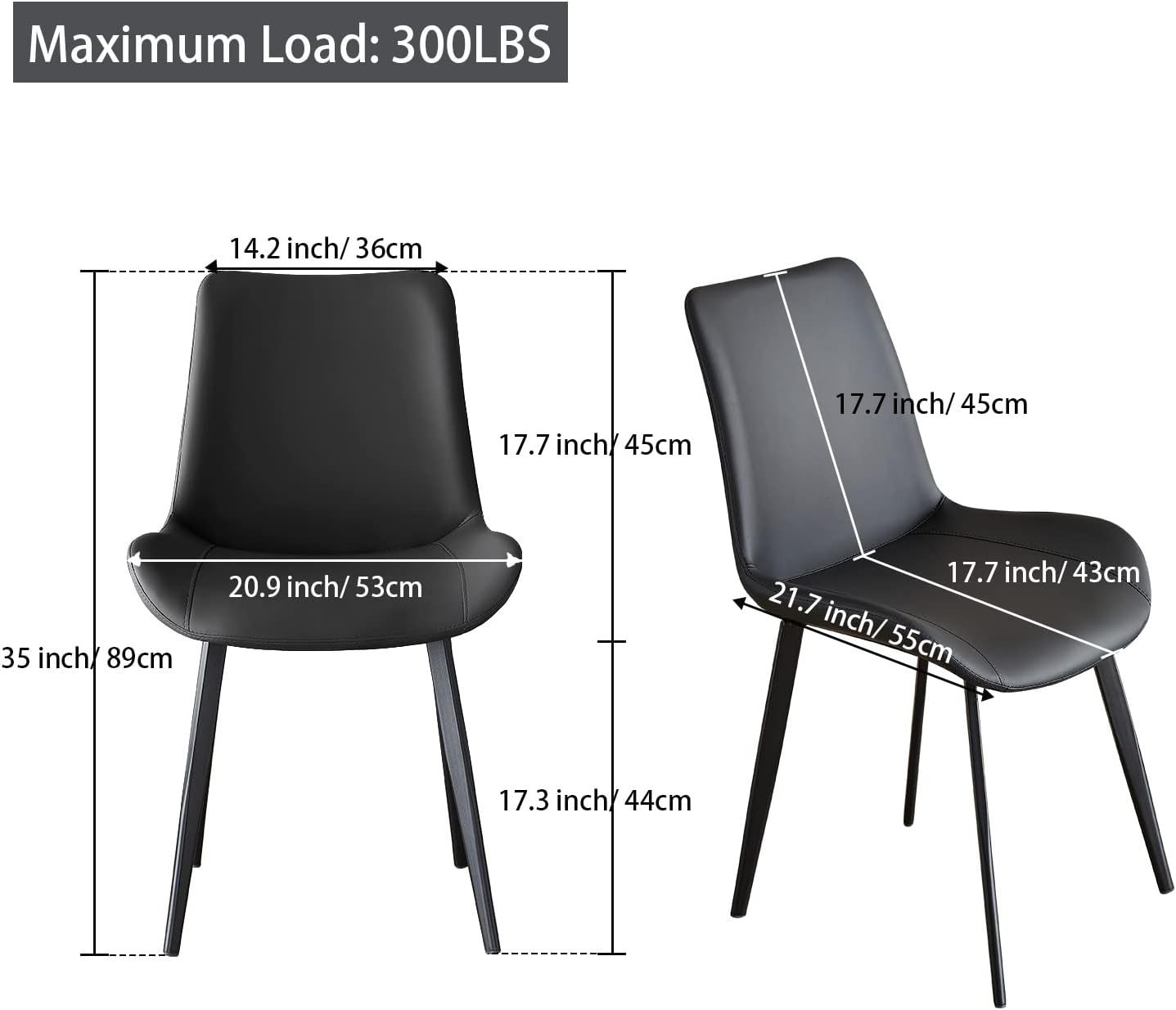 Juego de 4 sillas de comedor, modernas sillas negras, sillas de piel sintética