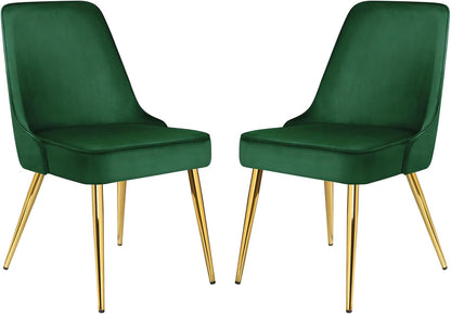 Juego de 2 sillas de comedor verdes, modernas sillas tapizadas de terciopelo de
