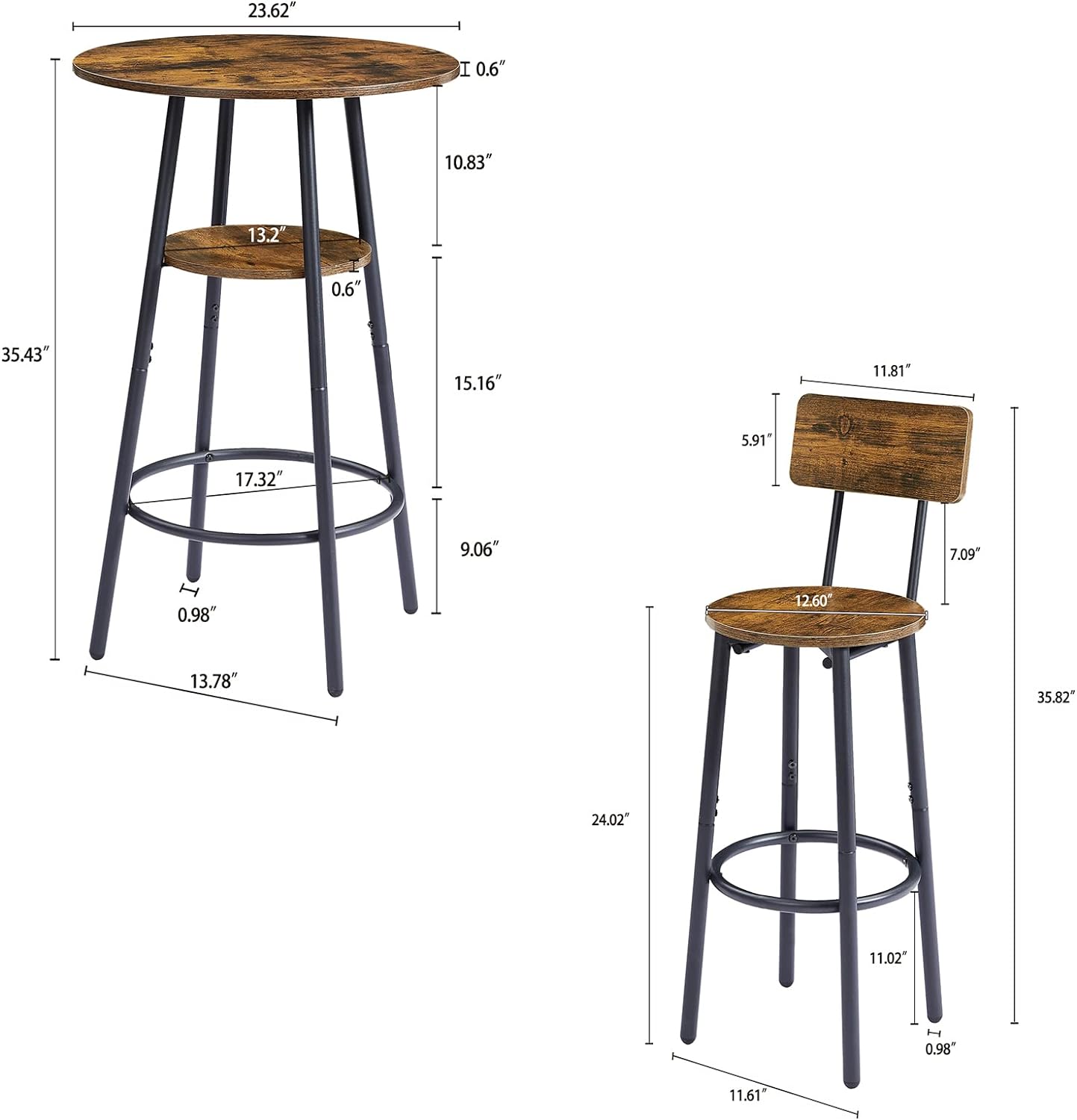 Mesa de bar redonda y taburetes para 2, juego de comedor de 3 piezas, encimera