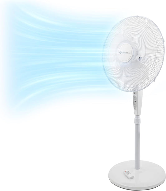 Comfort Zone Ventilador de pedestal oscilante con control remoto, ventilador de...