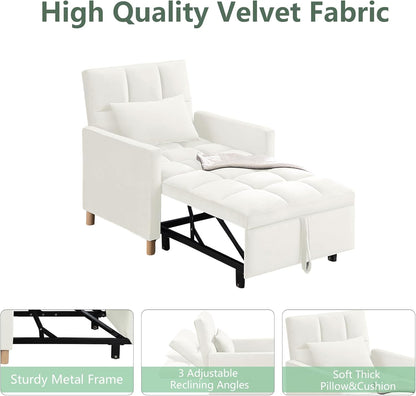 Sofá cama convertible 3 en 1 con almohada, respaldo ajustable y tela de