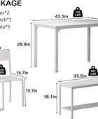 Juego de mesa de comedor para 4, mesa de comedor de 43 pulgadas con dos sillas