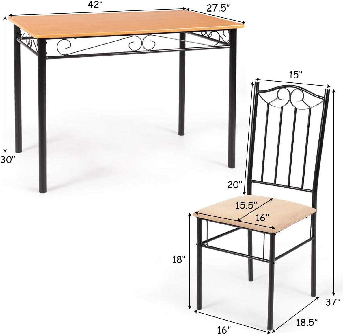 COSTWAY Juego de mesa de comedor para 4, juego de comedor rectangular con